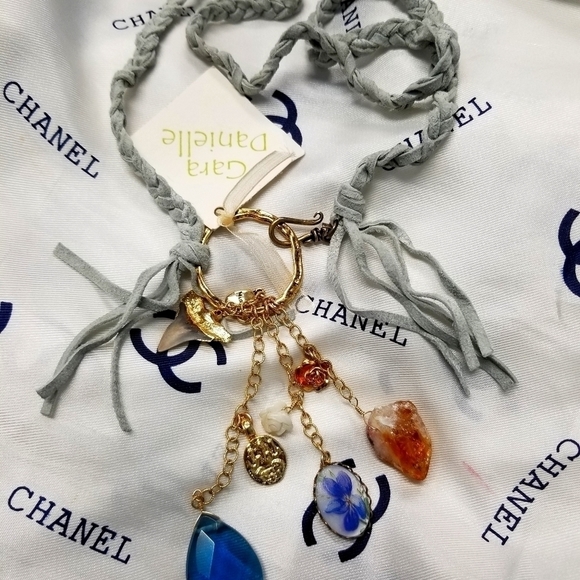 GARA DANIELLE Braided Suede Embellished Necklace - Picture 2 of 8